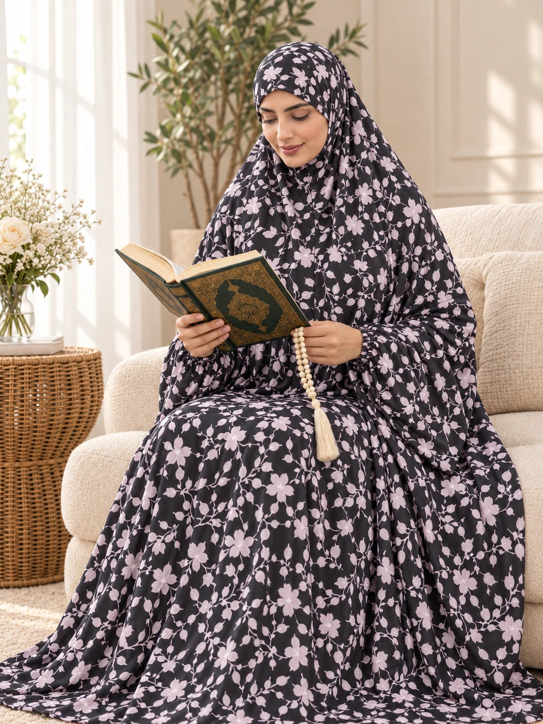 Full Coverage Namaz Chadar with Sleeves + Niqab (Pure Lawn) - lifestyle photo