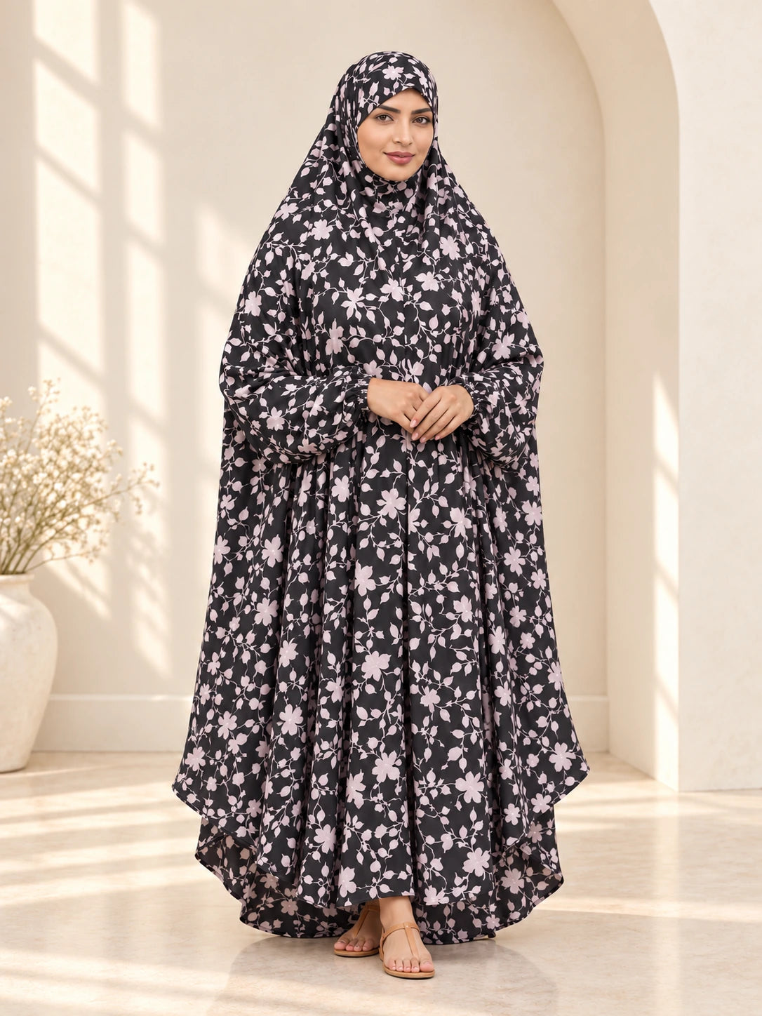 Full Coverage Namaz Chadar with Sleeves + Niqab (Pure Lawn) - full product view