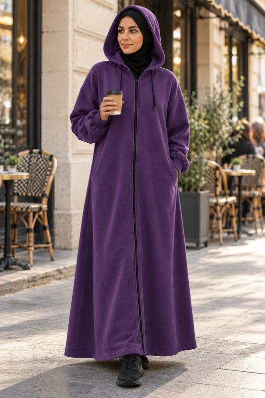 Hoodie Abaya (Deep Purple) - cafe terrace