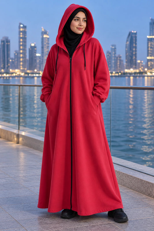 Hoodie Abaya (Red) - waterfront