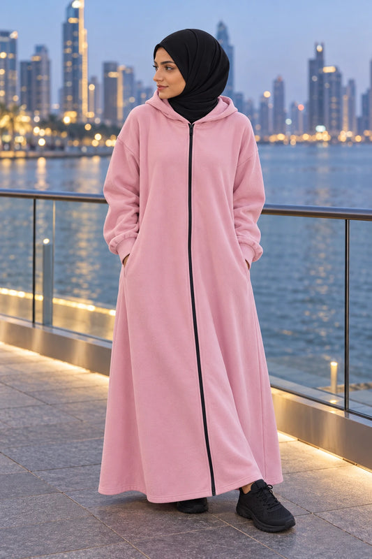Hoodie Abaya (Pastel Pink) - waterfront