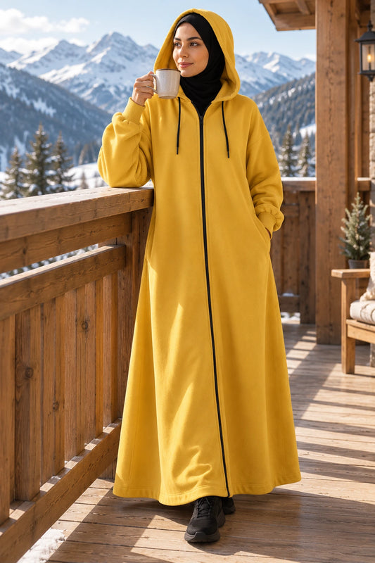 Hoodie Abaya (Yellow Mustard) - mountain balcony