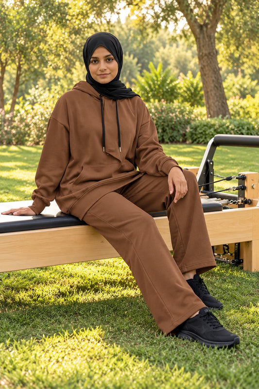 Hoodie Co Ord Set (Brown) - pilates park