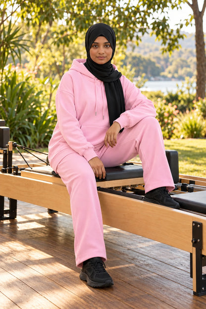 Hoodie Co Ord Set (pink) - pilates park