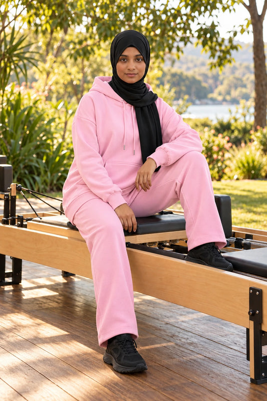 Hoodie Co Ord Set (pink) - pilates park