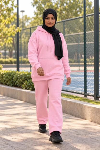 Hoodie Co Ord Set (pink) - sports walk