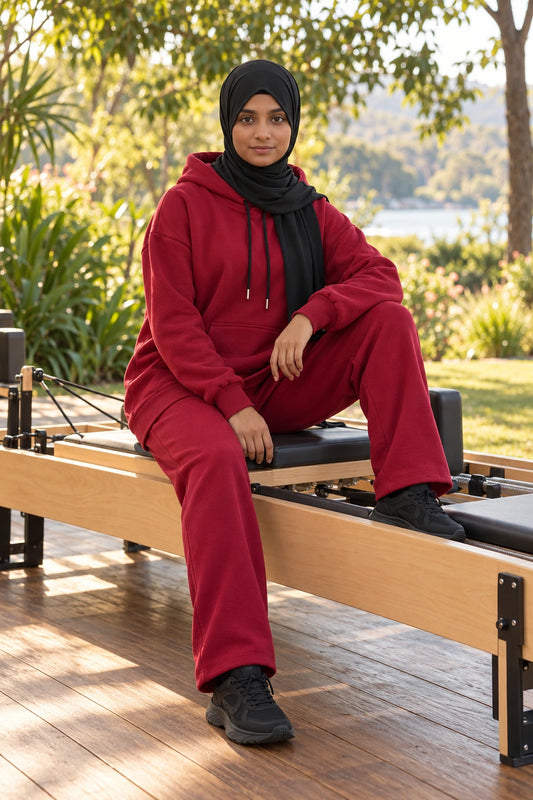 Hoodie Co Ord Set (Red) - pilates park