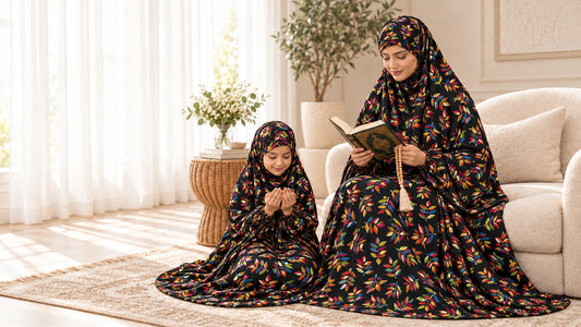 Mother daughter chadar set - black leaves