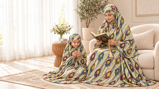 Mother daughter chadar set - cream geometric