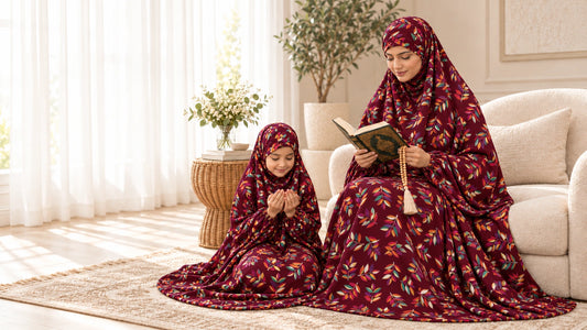 Mother daughter chadar set - burgundy leaves