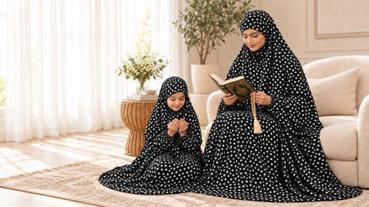 Mother daughter chadar set - black stars