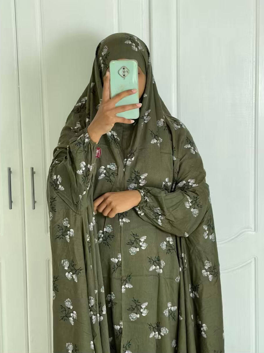 Full Coverage Namaz Chadar with Sleeves + Niqab (Linen) Attires For Muslimah