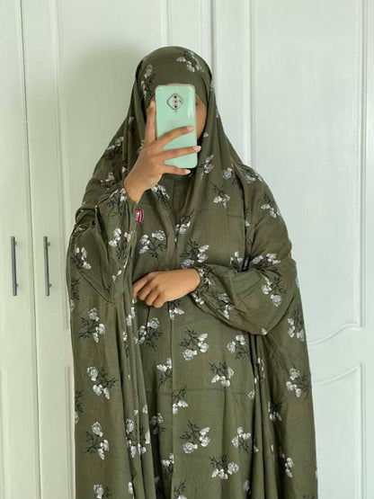 Full Coverage Namaz Chadar with Sleeves + Niqab (Linen) Attires For Muslimah