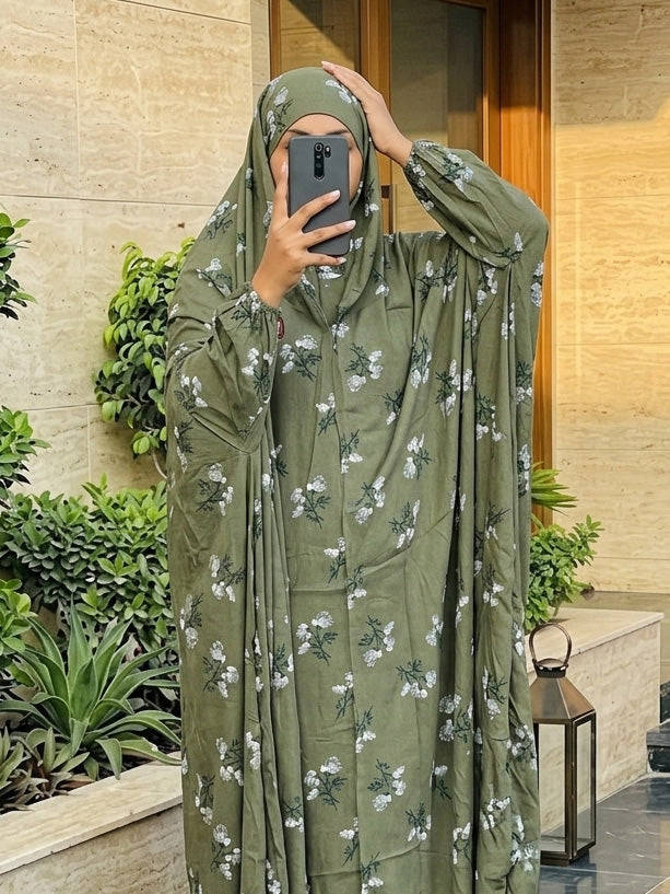 Full Coverage Namaz Chadar with Sleeves + Niqab (Linen) Attires For Muslimah