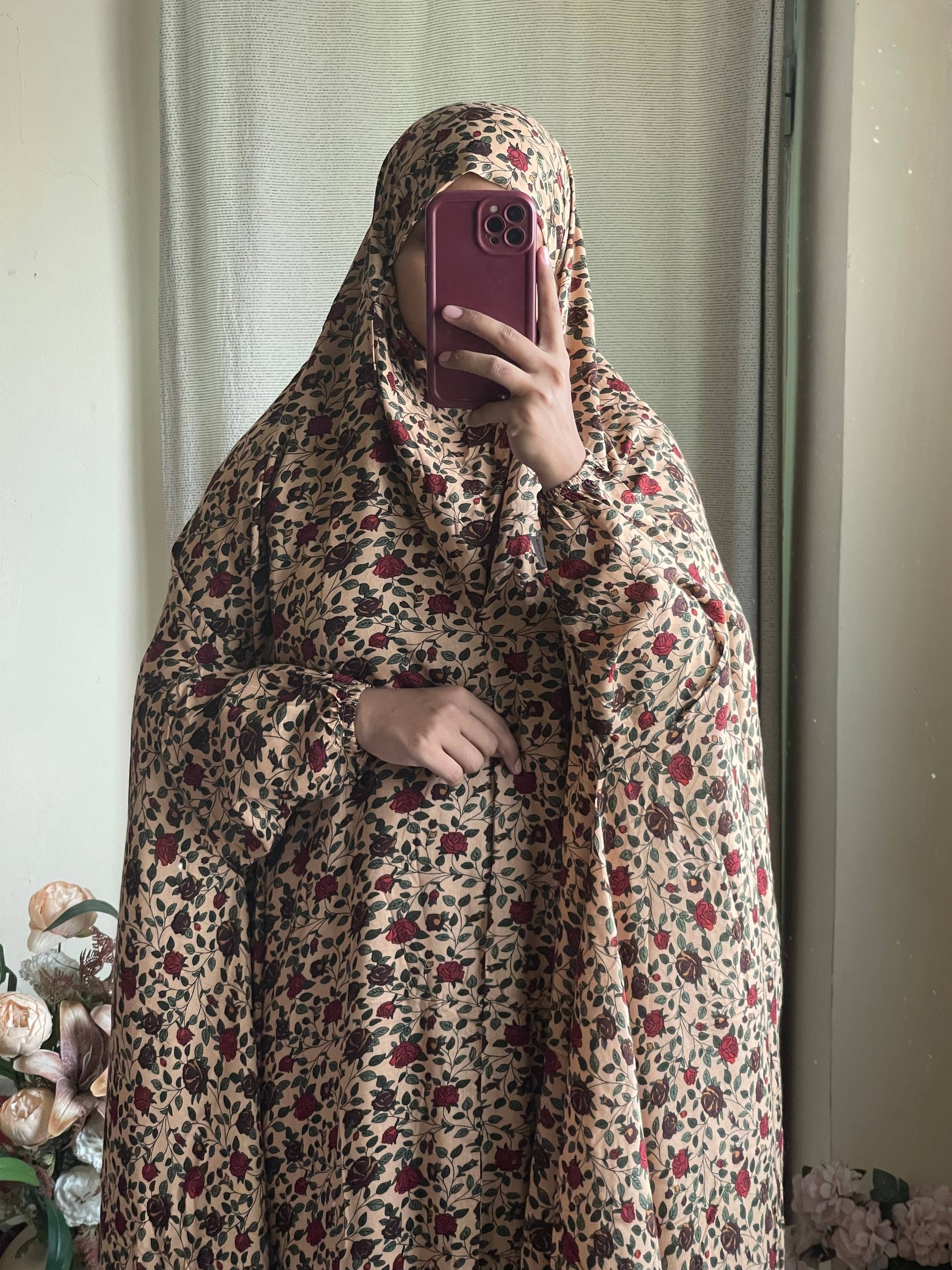 Full Coverage Namaz chadar with sleeves + Niqab (Linen) Attires For Muslimah