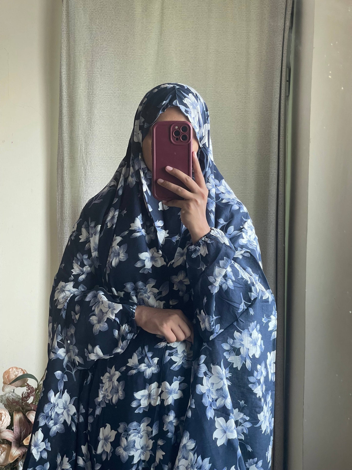 Full Coverage Namaz chadar with sleeves + Niqab (Linen) Attires For Muslimah