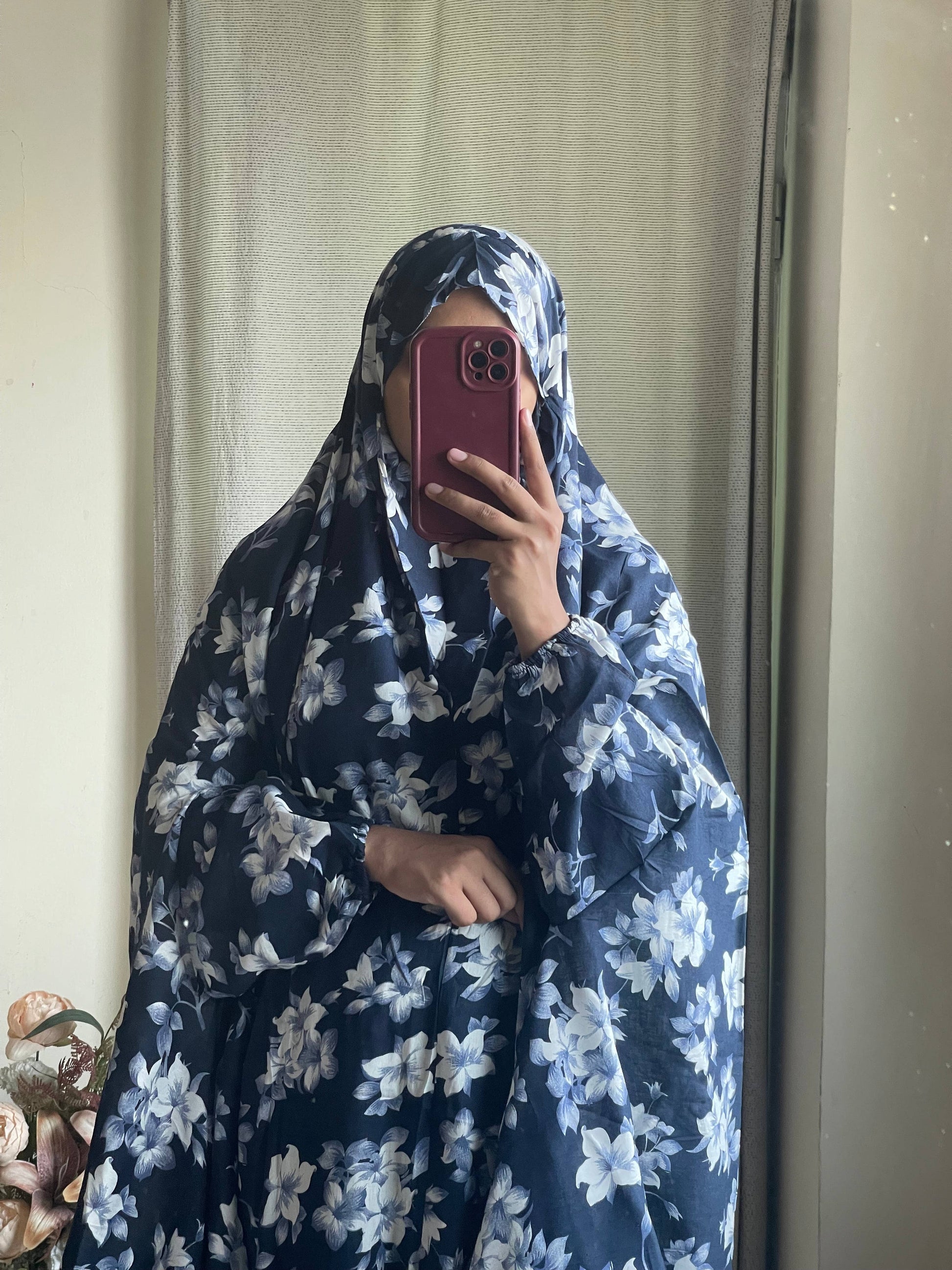 Full Coverage Namaz chadar with sleeves + Niqab (Linen) Attires For Muslimah