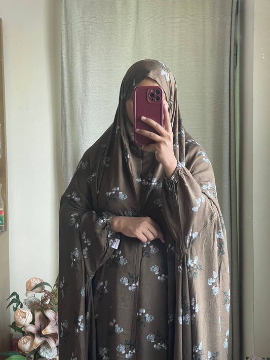 Full Coverage Namaz chadar with sleeves + Niqab (Linen) Attires For Muslimah