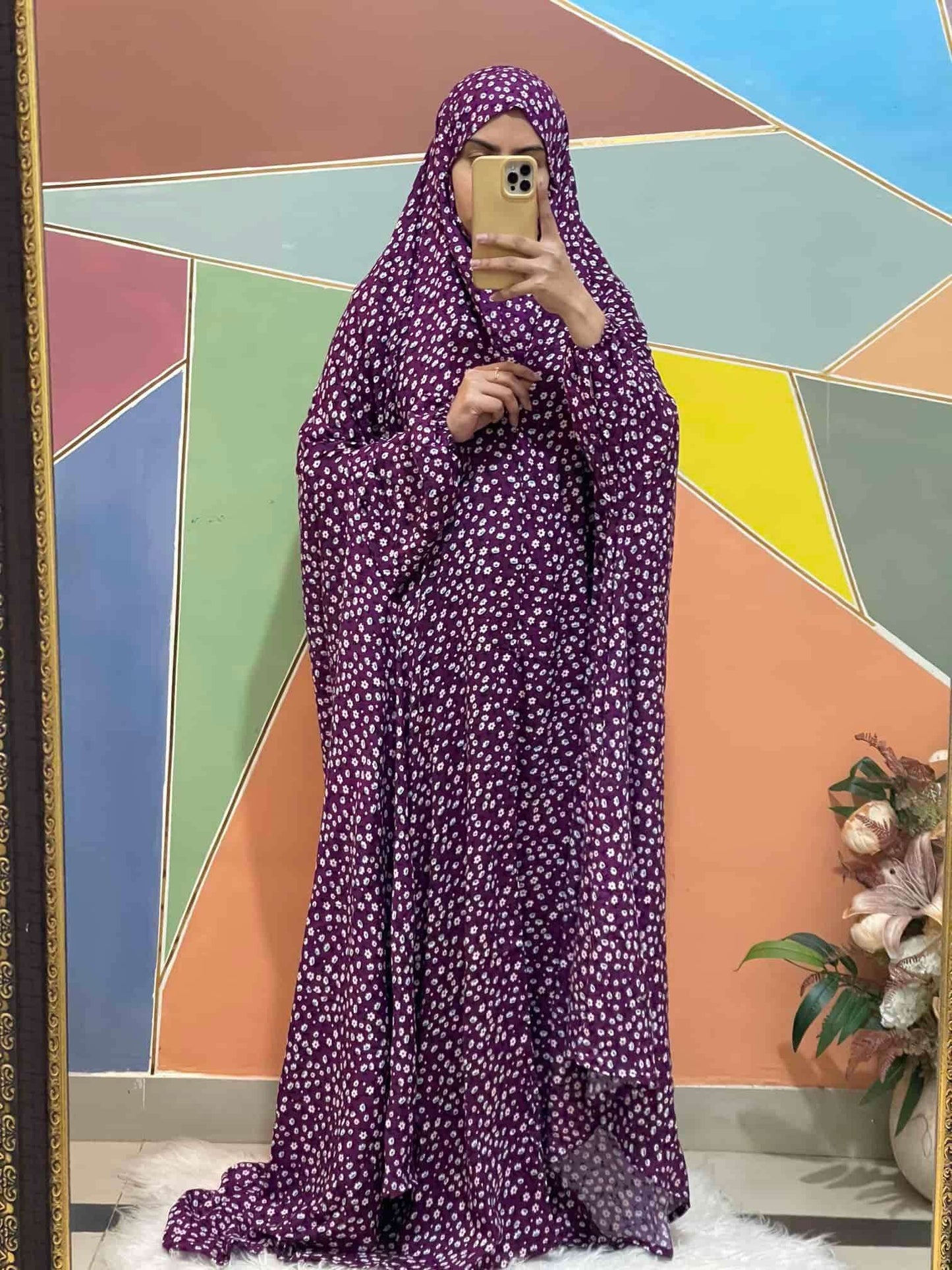 Full Coverage Namaz Chadar with Sleeves + Niqab (Linen) Attires For Muslimah