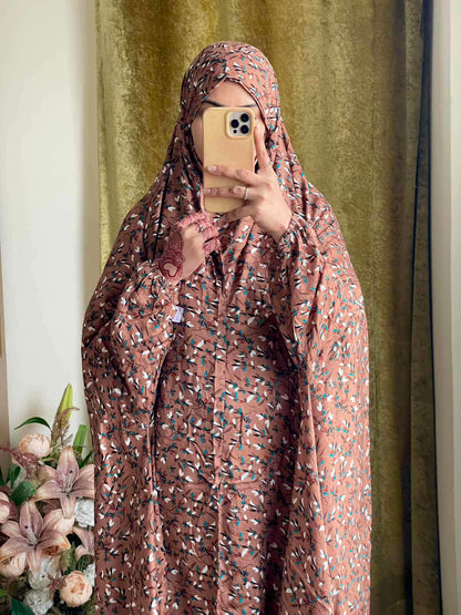 Full Coverage Namaz chadar with sleeves + Niqab (Linen) Attires For Muslimah