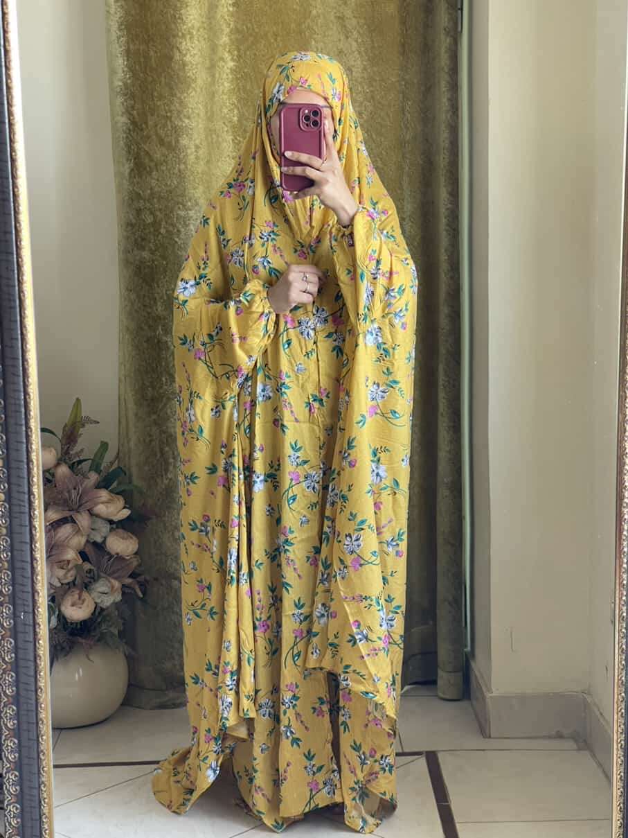 Full Coverage Namaz Chadar with Sleeves + Niqab (Linen) Attires For Muslimah