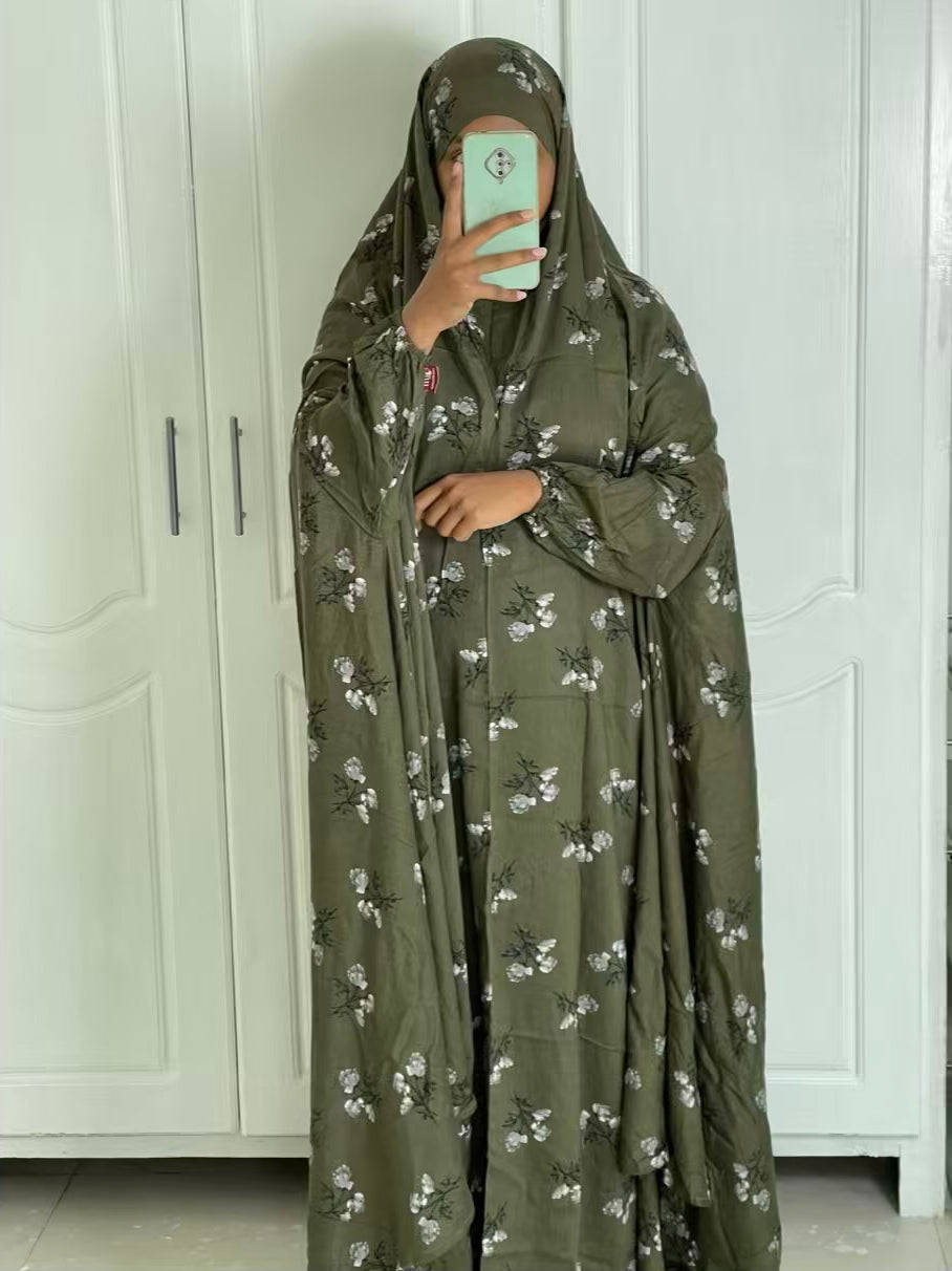 Full Coverage Namaz chadar with sleeves + Niqab (Linen) Attires For Muslimah