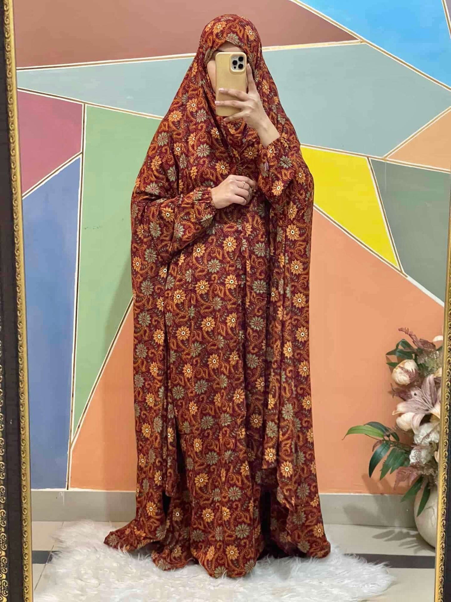 Full Coverage Namaz chadar with sleeves + Niqab (Linen) Attires For Muslimah