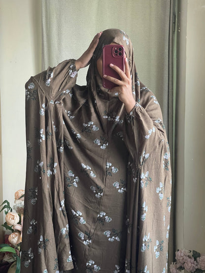 Full Coverage Namaz chadar with sleeves + Niqab (Linen) Attires For Muslimah