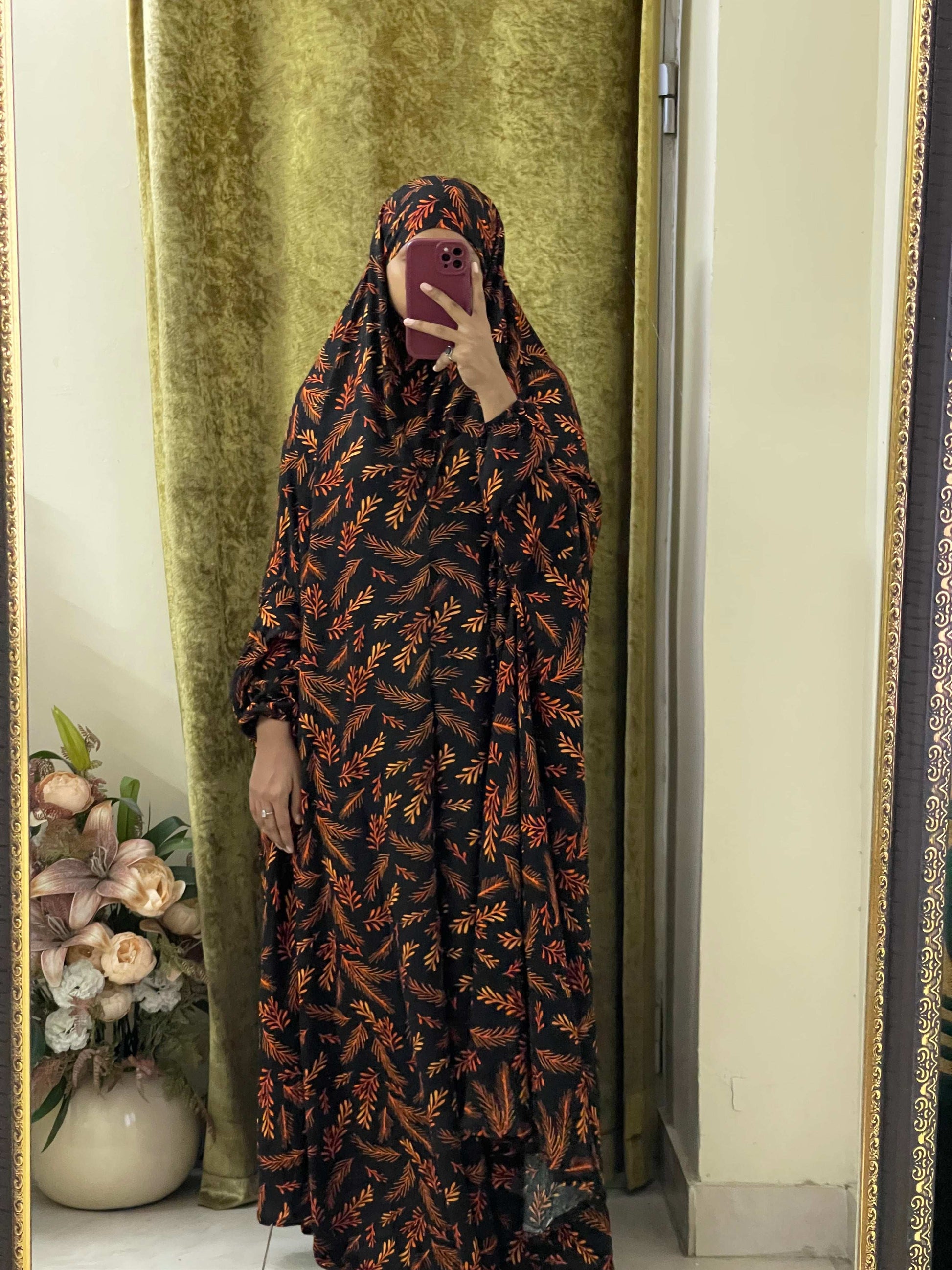 Full Coverage Namaz Chadar with Sleeves + Niqab (Linen)