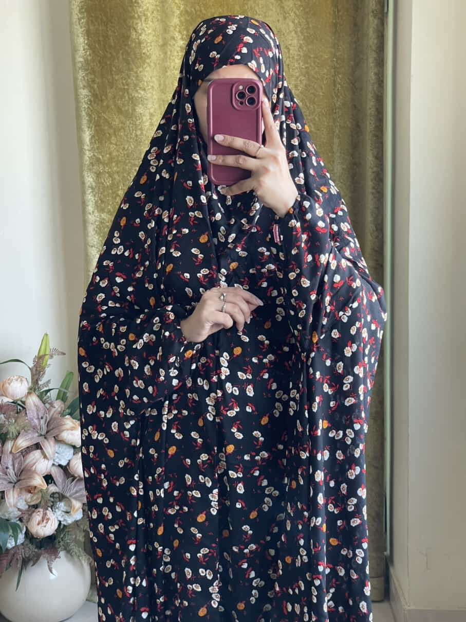 Full Coverage Namaz Chadar with Sleeves + Niqab (Linen) Attires For Muslimah