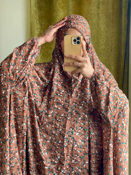 Full Coverage Namaz chadar with sleeves + Niqab (Linen) Attires For Muslimah