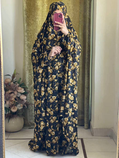Full Coverage Namaz chadar with sleeves + Niqab (Linen) Attires For Muslimah