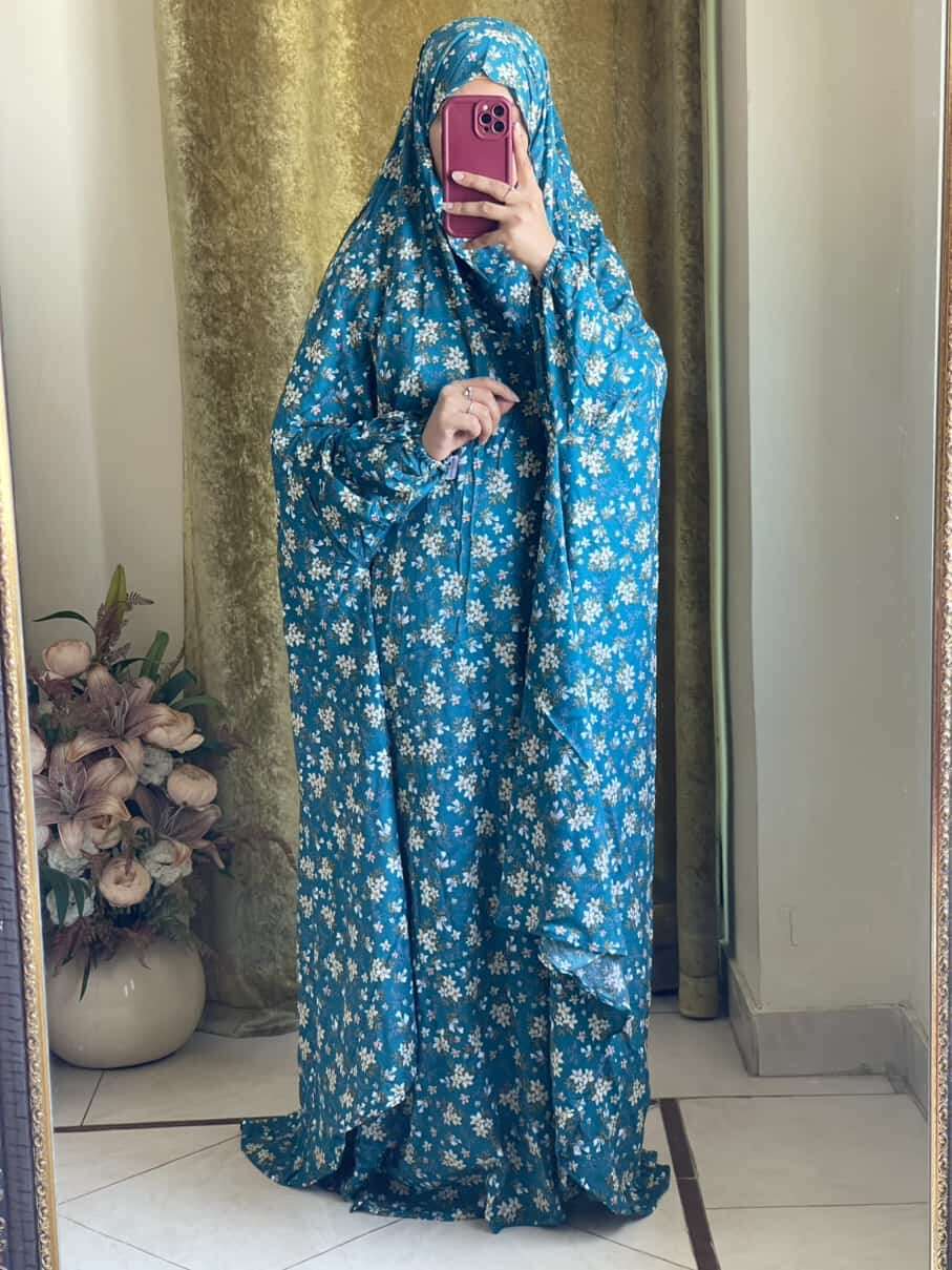 Full Coverage Namaz Chadar with Sleeves + Niqab (Linen) Attires For Muslimah