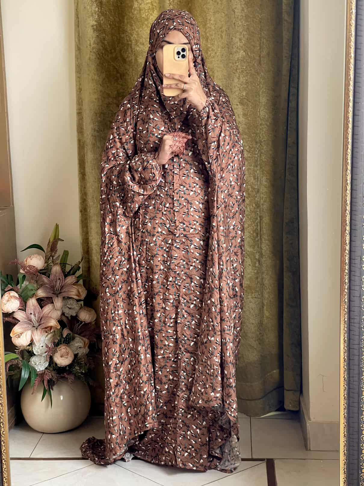 Full Coverage Namaz chadar with sleeves + Niqab (Linen) Attires For Muslimah