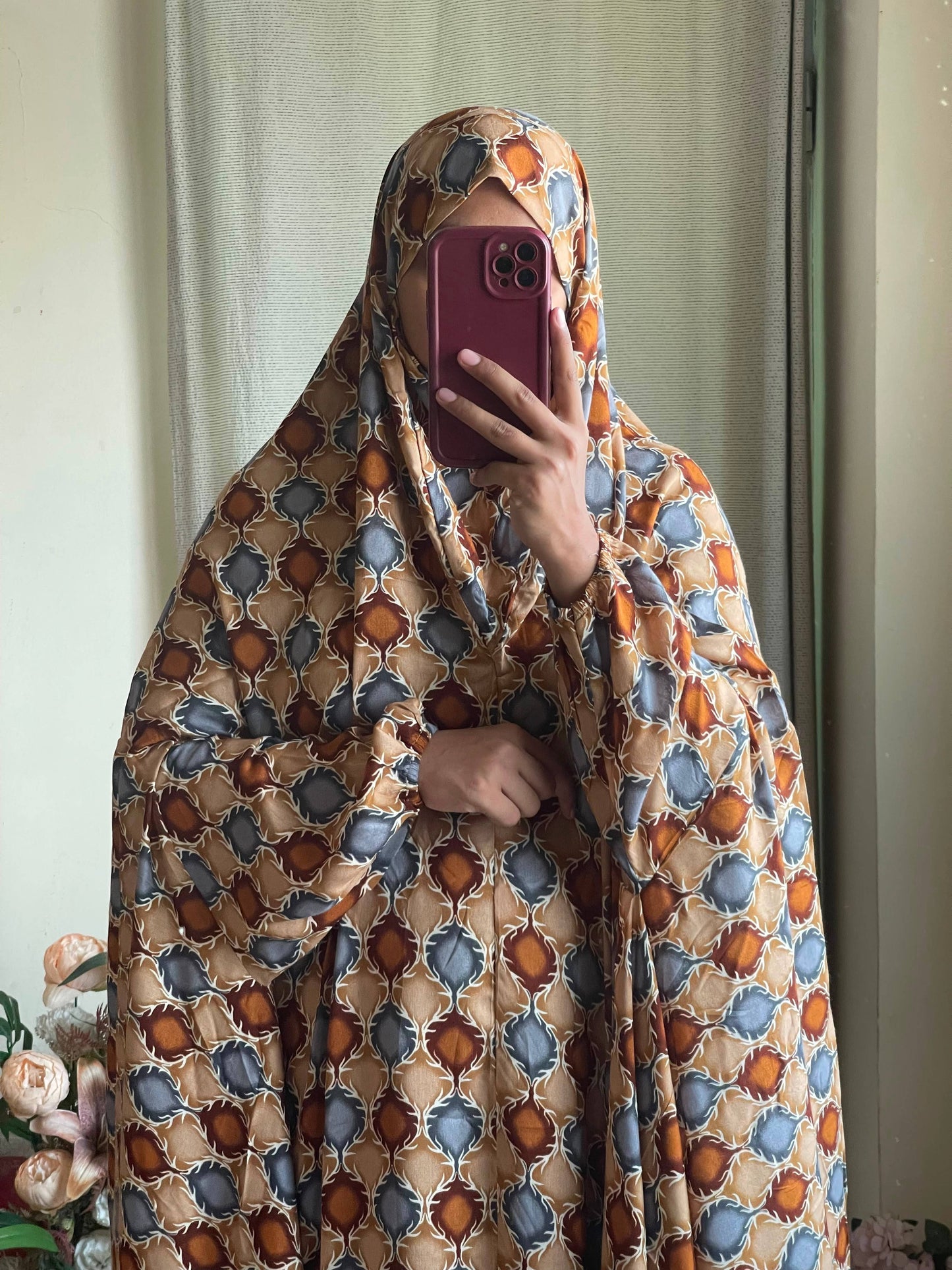 Full Coverage Namaz chadar with sleeves + Niqab (Linen) Attires For Muslimah