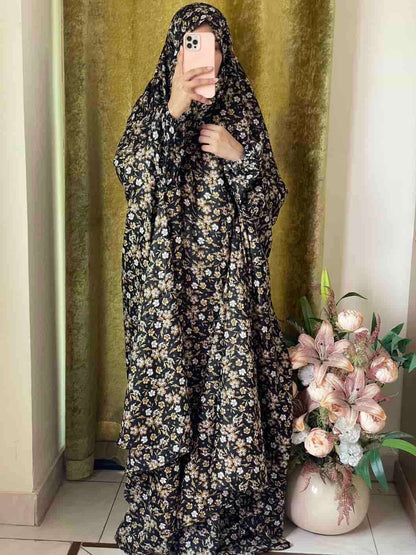 Full Coverage Namaz Chadar with Sleeves + Niqab (Mix Lawn Attires For Muslimah
