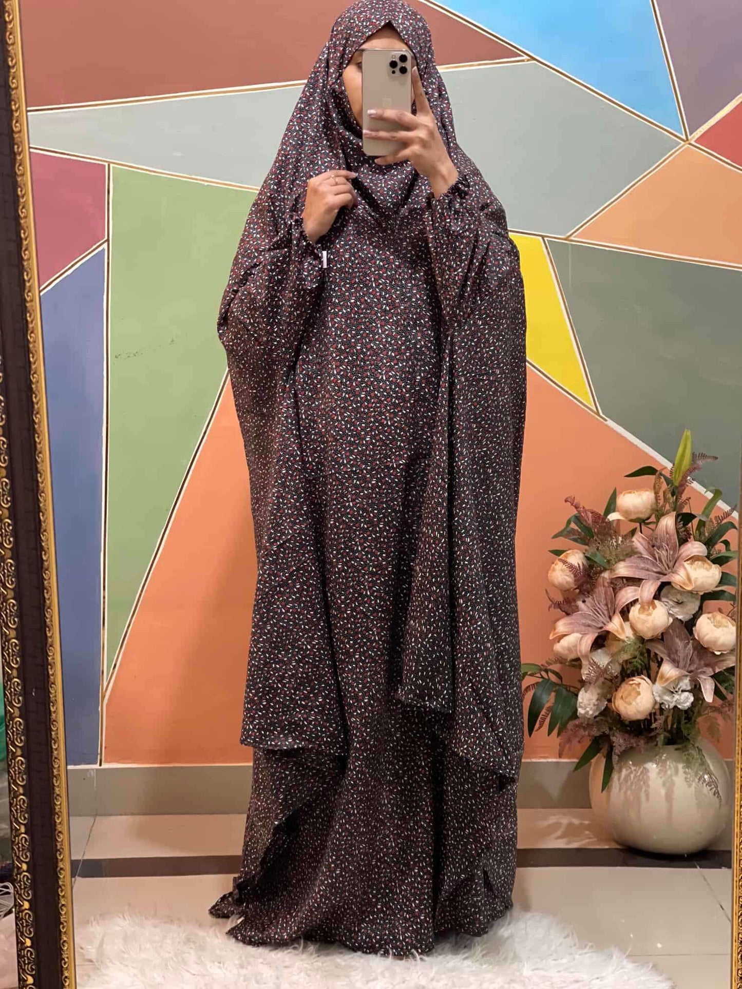 Full Coverage Namaz Chadar with Sleeves + Niqab (Mix Lawn) Attires For Muslimah