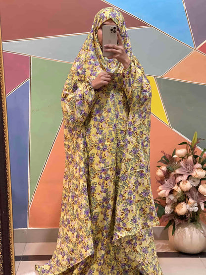 Full Coverage Namaz Chadar with Sleeves + Niqab (Mix Lawn Attires For Muslimah
