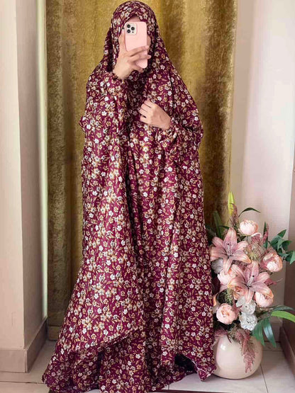 Full Coverage Namaz Chadar with Sleeves + Niqab (Mix Lawn Attires For Muslimah