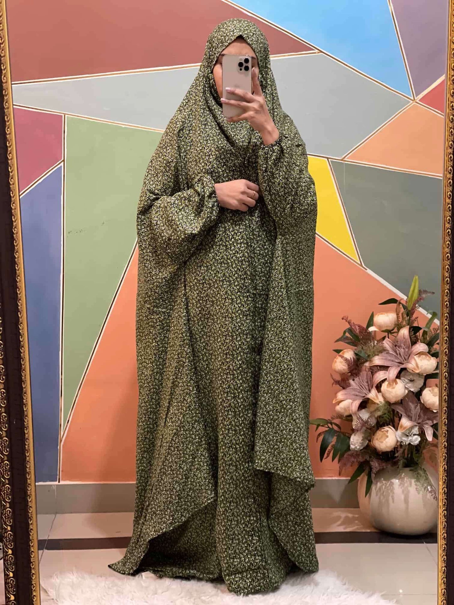 Full Coverage Namaz Chadar with Sleeves + Niqab (Mix Lawn) Attires For Muslimah