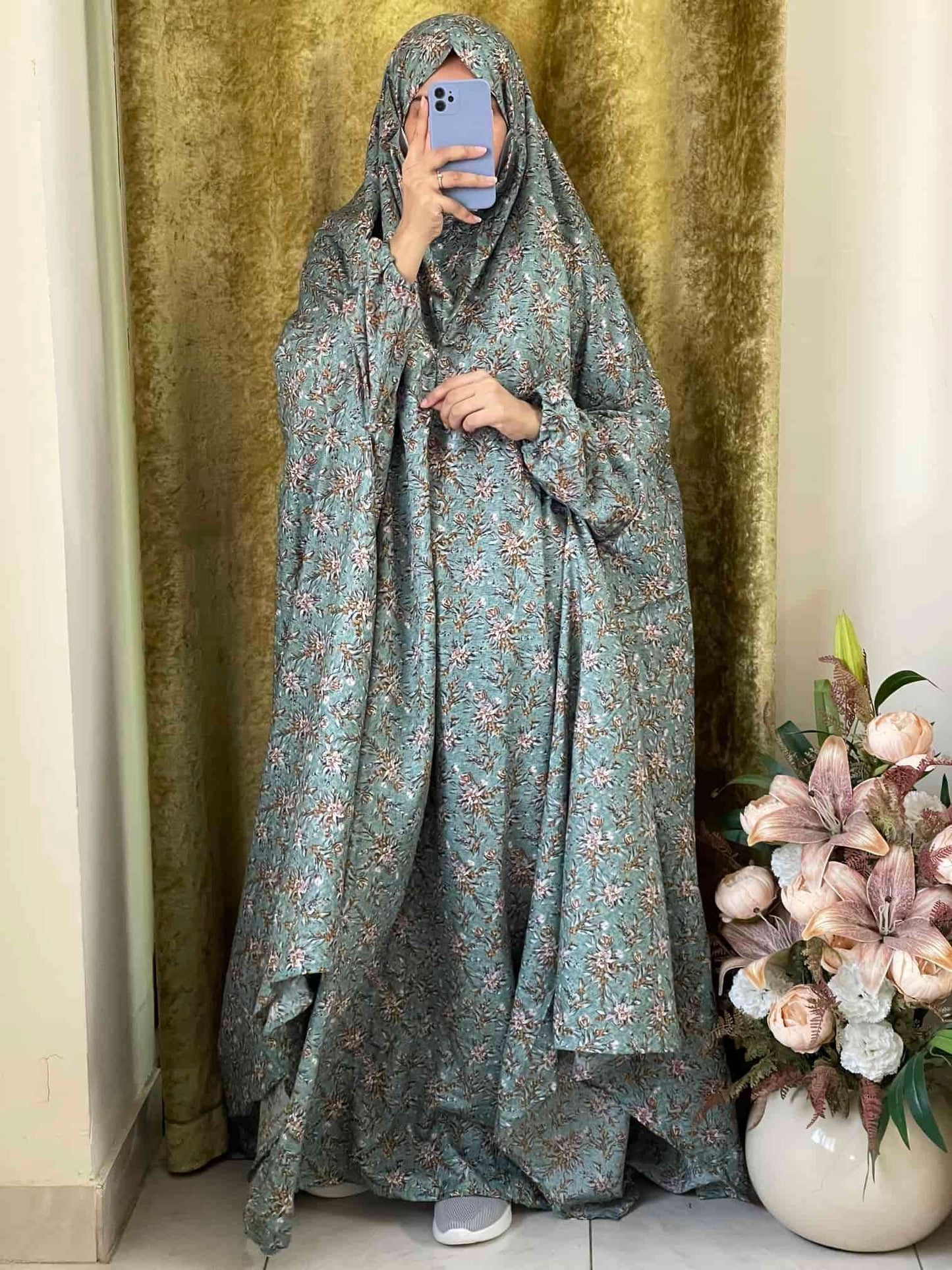 Full Coverage Namaz Chadar with Sleeves + Niqab (Mix Lawn) Attires For Muslimah
