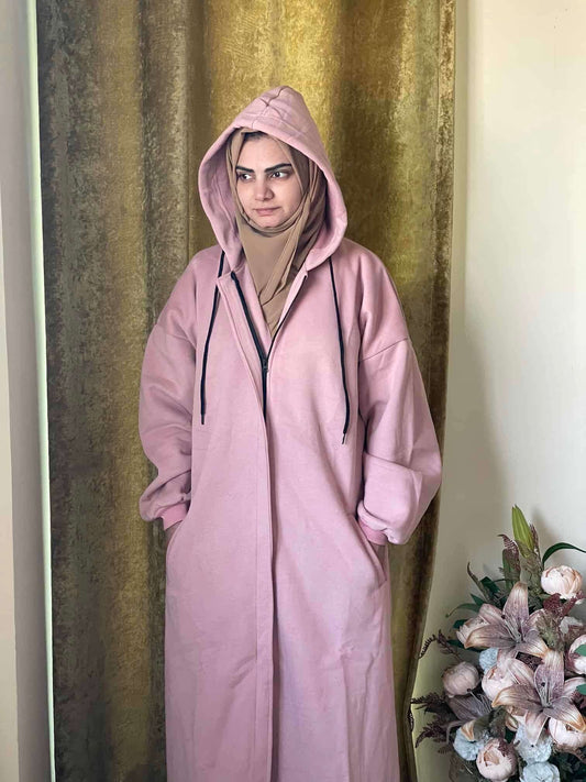Hoodie Abaya (Baby Pink) Attires For Muslimah