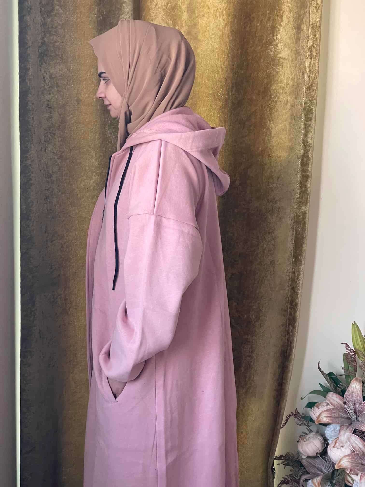 Hoodie Abaya (Baby Pink) Attires For Muslimah