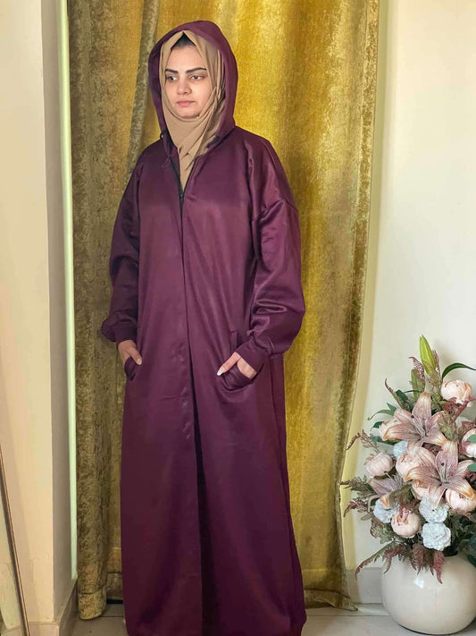 Hoodie Abaya (Maroon) Attires For Muslimah