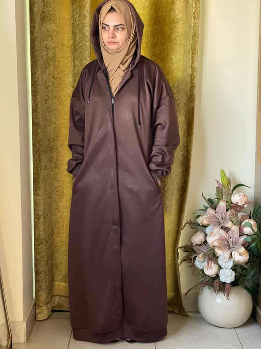 Hoodie Abaya (Muavish Brown ) Attires For Muslimah