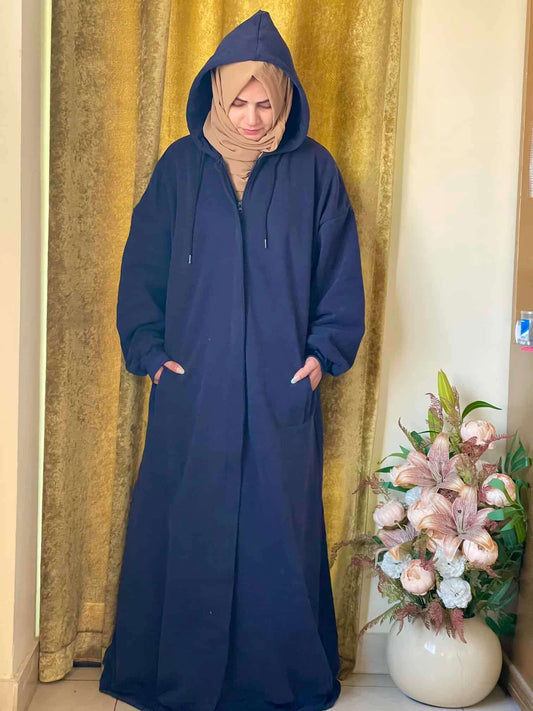 Hoodie Abaya (Navy Blue) Attires For Muslimah