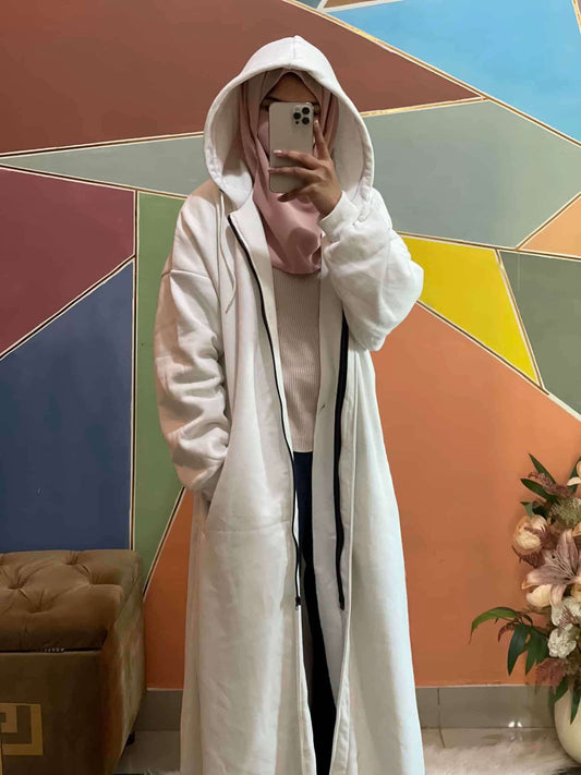 Hoodie Abaya (Pure White) Attires For Muslimah