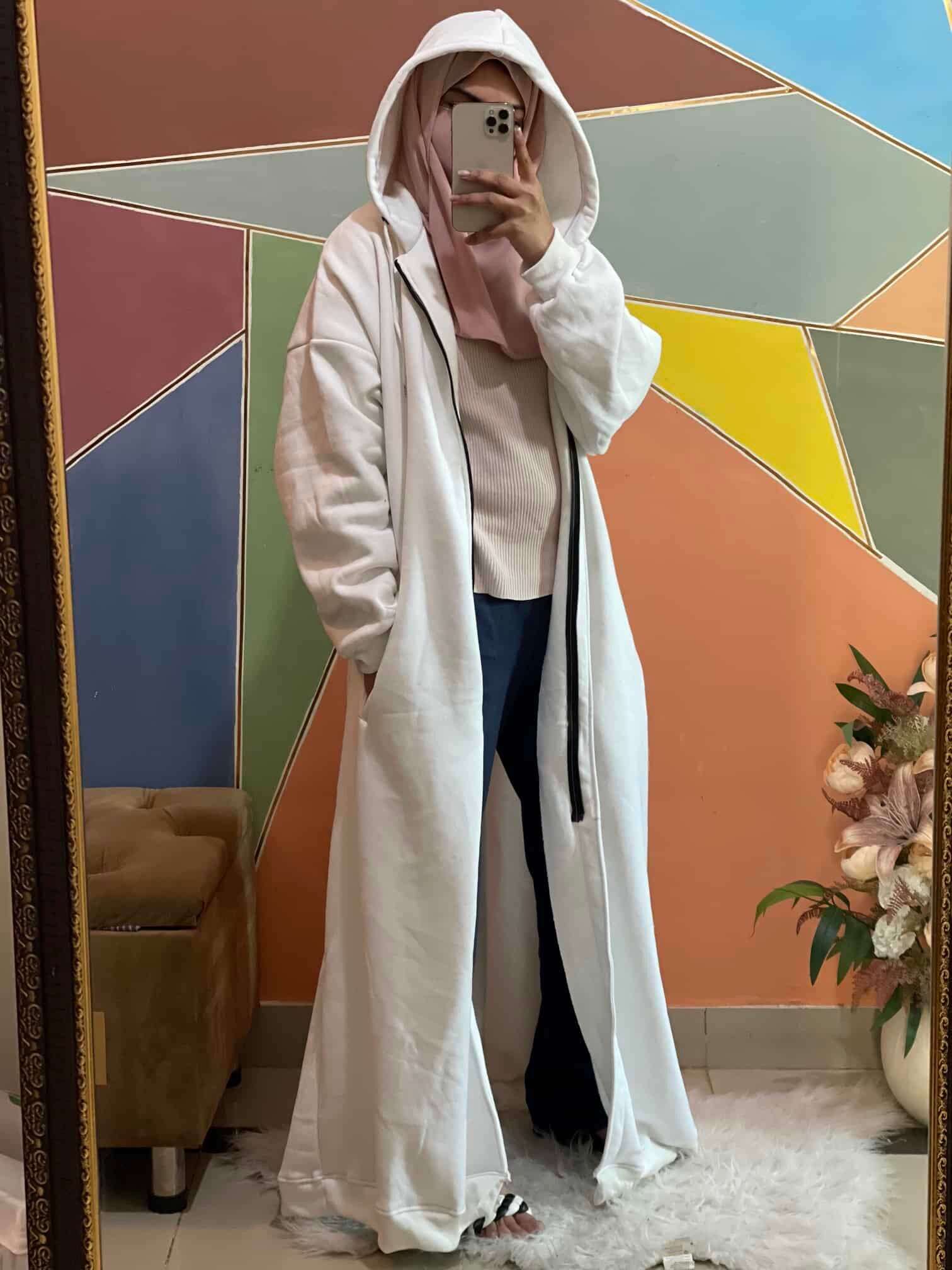 Hoodie Abaya (Pure White) Attires For Muslimah