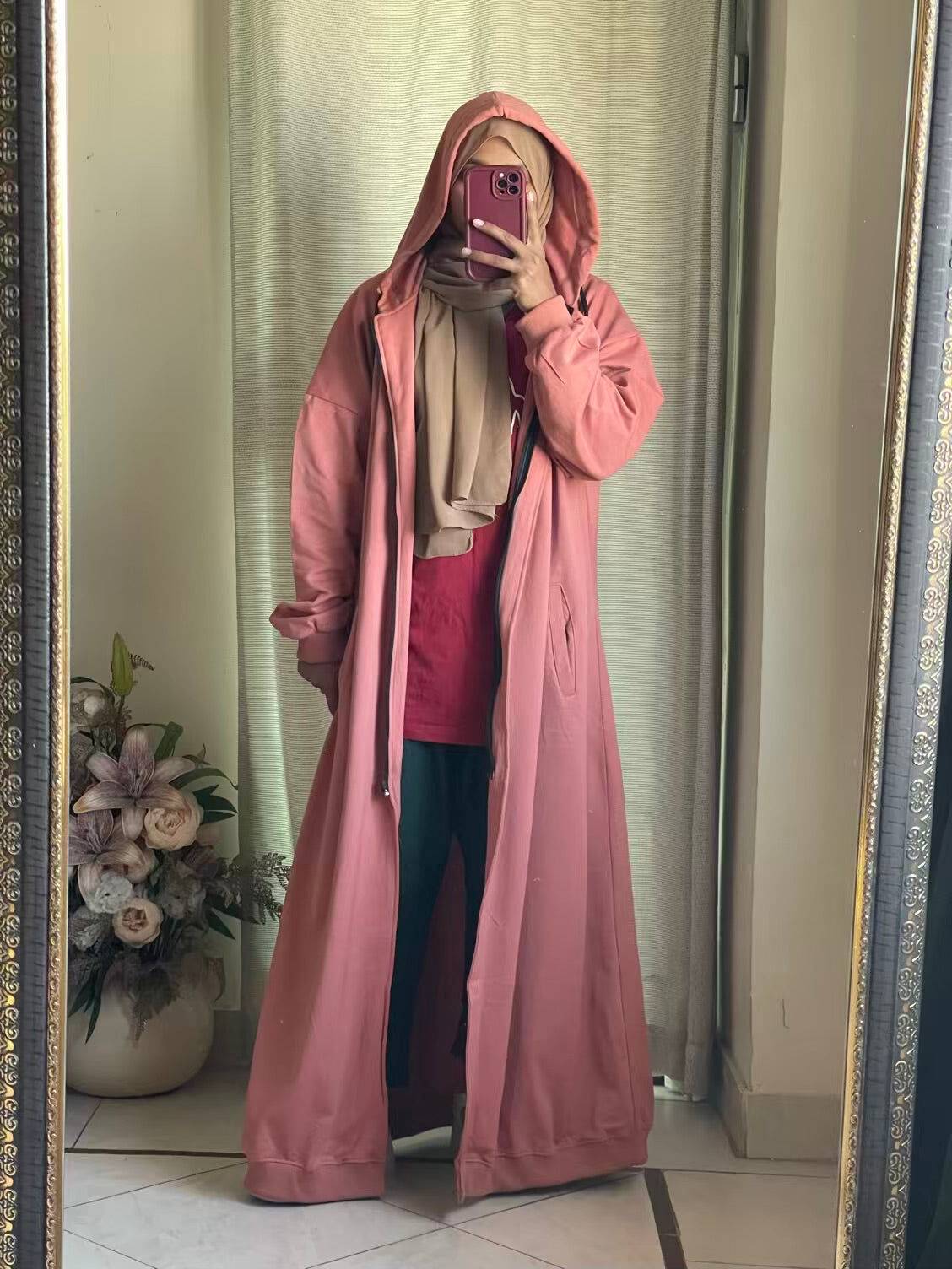 Hoodie Abaya (Salmon peach) Attires For Muslimah