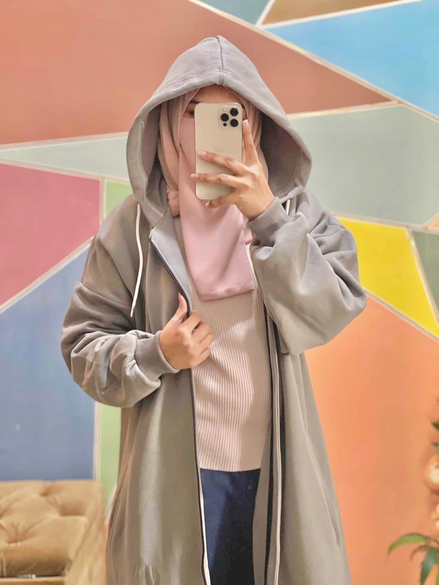 Hoodie Abaya (Silver Grey) Attires For Muslimah